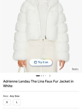 Adrienne Landau White Faux Fur Hooded Cropped Jacket